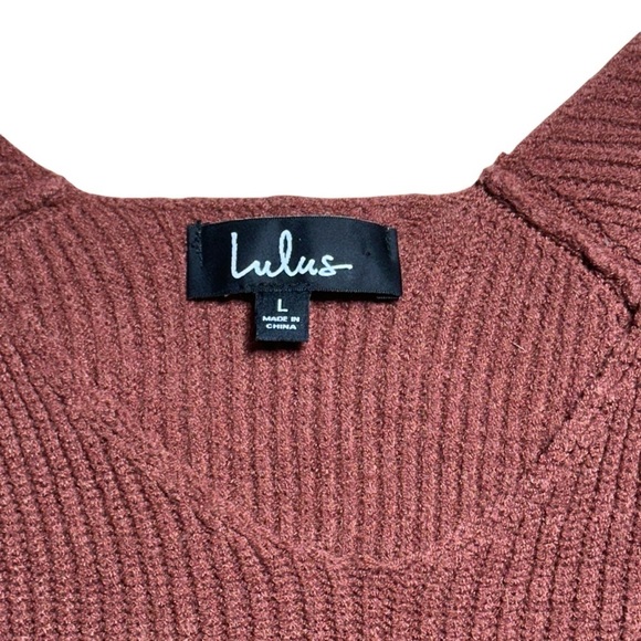 Lulu’s Rust Brown Ribbed Knit V Neck Pullover Sweater Women’s US Large - Picture 4 of 8